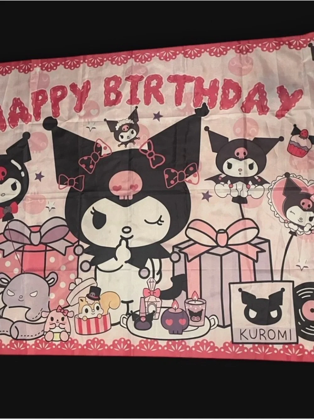 Sanrio Kuromi Happy Birthday Backdrop Banner - 5x3ft Kawaii Party Decoration